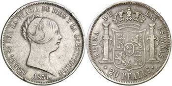 1851. Isabel II. Madrid. 20 reales. (AC. ... 