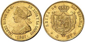 1867. Isabel II. Madrid. 4 escudos. (AC. ... 