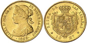 1868*1868. Isabel II. Madrid. 10 escudos. ... 
