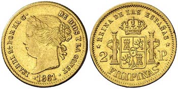 1861. Isabel II. Manila. 2 pesos. (AC. 836). ... 