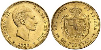 1878*1878. Alfonso XII. EMM. 25 pesetas. ... 