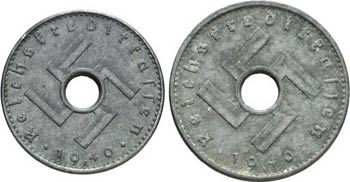 1940. Alemania. A (Berlín). 5 y 10 pfennig. ... 