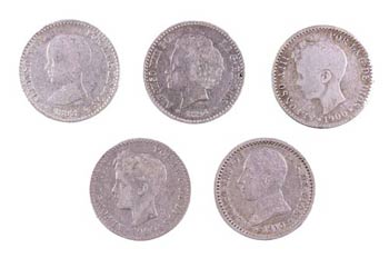 1892 a 1910. 50 céntimos. Lote de 5 ... 