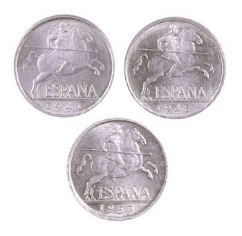 1941 a 1953. Franco. 5 céntimos. Lote de 3 ... 