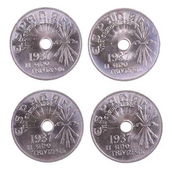1937. Franco. 25 céntimos. Lote de 4 ... 