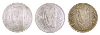 1933, 1934 y 1940. Irlanda. 1/2 corona. (Kr. ... 