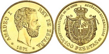 1871*1971. Amadeo I. 100 pesetas. 30,82 g. ... 