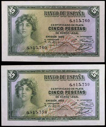 1935. 5 pesetas. (Ed. C14) (Ed. 363). Pareja ... 