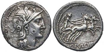 (hacia 110-109 a.C.). Gens Claudia. Denario. ... 