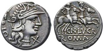 (hacia 136 a.C.). Gens Lucretia. Denario. ... 