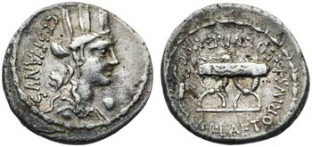 (hacia 67 a.C.). Gens Plaetoria. Denario. ... 