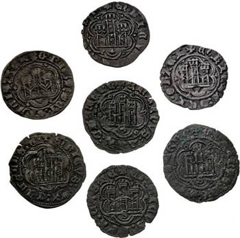 Enrique III (1390-1406). Lote de 7 blancas: ... 