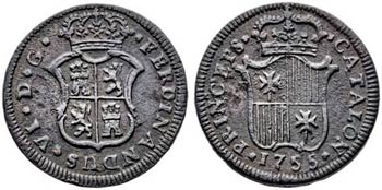 1755. Fernando VI. Barcelona. 1 ardit. (AC. ... 