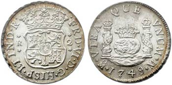 1749. Fernando VI. México. M. 2 reales. ... 