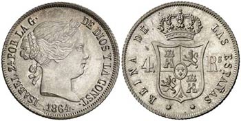 1864/59. Isabel II. Barcelona. 4 reales. ... 