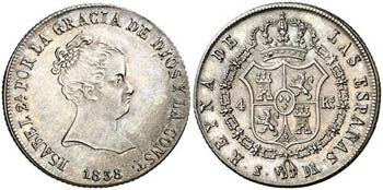 1838. Isabel II. Sevilla. DR. 4 reales. (AC. ... 