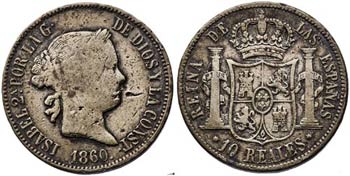1860. Isabel II. Barcelona. 10 reales. ... 