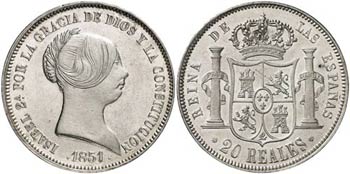 1851. Isabel II. Barcelona. 20 reales. (AC. ... 