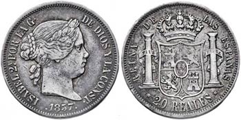 1857. Isabel II. Madrid. 20 reales. (AC. ... 