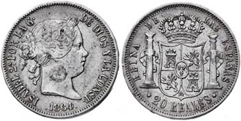 1864. Isabel II. Madrid. 20 reales. (AC. ... 