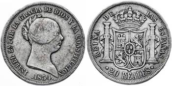 1854. Isabel II. Sevilla. 20 reales. (AC. ... 