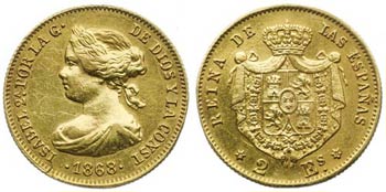 1868/7*68. Isabel II. Madrid. 2 escudos. ... 