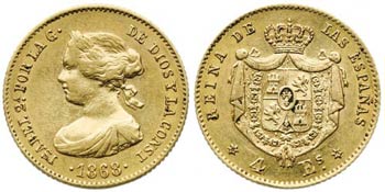 1868*68. Isabel II. Madrid. 4 escudos. (AC. ... 