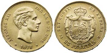 1878*1-78. Alfonso XII. DEM. 25 pesetas. ... 
