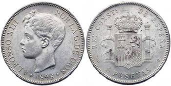 1898*189-. Alfonso XIII. SGV. 5 pesetas. ... 