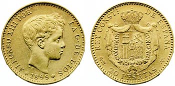 1899*--. Alfonso XIII. SMV. 20 pesetas. (AC. ... 