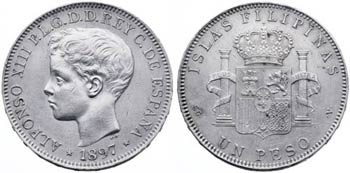1897. Alfonso XIII. Manila. SGV. 1 peso. ... 