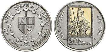 1991. Andorra. 20 diners. (Kr. 72). 26,39 g. ... 