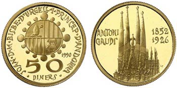 1990. Andorra. 50 diners. (Fr. 9) (Kr. 64). ... 
