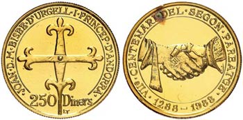 1988. Andorra. 250 diners. (Fr. 4) (Kr. 45). ... 
