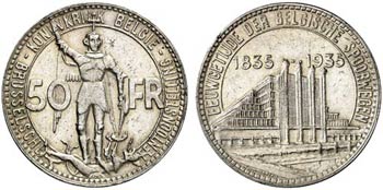 1935. Bélgica. Leopoldo III. 50 francos. ... 