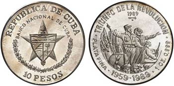 1989. Cuba. 10 pesos. (Kr. 162). 31,14 g. ... 