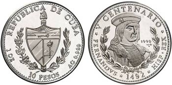 1990. Cuba. 10 pesos. (Kr. 263). 30,97 g. ... 