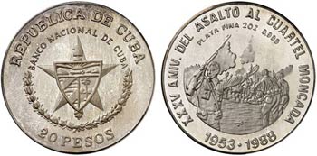 1988. Cuba. 20 pesos. (Kr. 237). 62,12 g. ... 