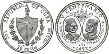 1991. Cuba. 30 pesos. (Kr. 422). 93,17 g. ... 
