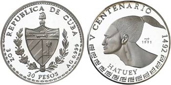 1991. Cuba. 30 pesos. (Kr. 423). 93,04 g. ... 