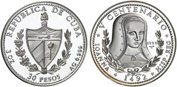 1991. Cuba. 30 pesos. (Kr. 430). 93,28 g. ... 