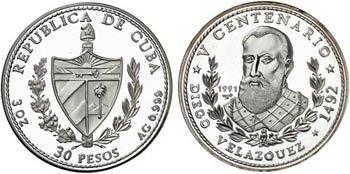 1991. Cuba. 30 pesos. (Kr. 431). 93,16 g. ... 