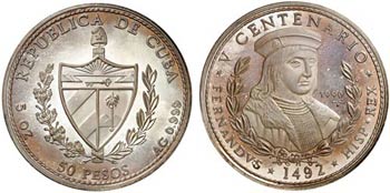 1990. Cuba. 50 pesos. (Kr. 295). 155,45 g. ... 
