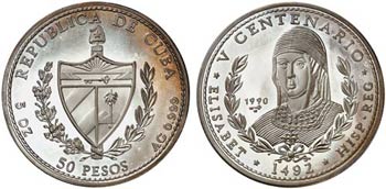 1990 Cuba. 50 pesos. (Kr. 296). 155,63 g. ... 