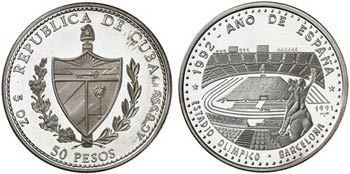 1991. Cuba. 50 pesos. (Kr. 343). 155,47 g. ... 