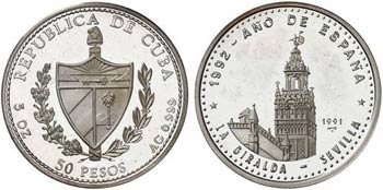 1991. Cuba. 50 pesos. (Kr. 357). 155,54 g. ... 