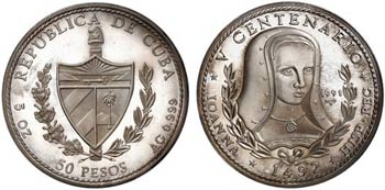 1991. Cuba. 50 pesos. (Kr. 432). 155,58 g. ... 