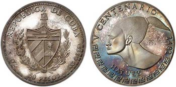 1991. Cuba. 50 pesos. (Kr. 435). 156 g. AG. ... 
