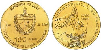 1989. Cuba. 100 pesos. (Fr. 25 var) (Kr. 319 ... 