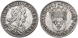 1643. Francia. Luis XIII. A (París). 1 ecu. ... 